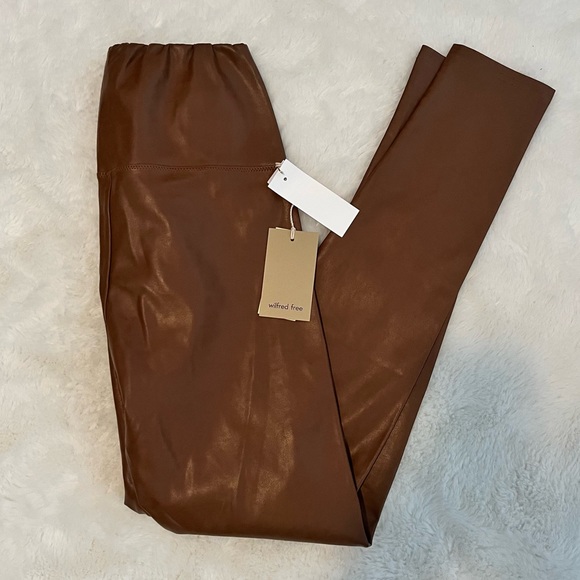 NWT Wilfred Free by Aritzia Flora Bootcut Vegan Leather Pant in Cognac - size M - Picture 2 of 7
